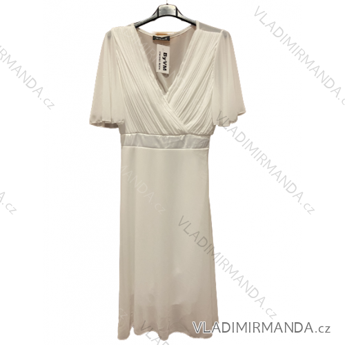 Šaty společenské elegantní šifonové krátký rukáv dámské nadrozměr (XL/2XL ONE SIZE) ITALSKÁ MÓDA IMM229012ZO/DUR bílá