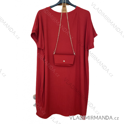 Šaty s kabelkou krátký rukáv dámské nadrozměr (2XL/3XL/4XL ONE SIZE) ITALSKá MóDA IM423070