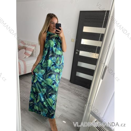 Šaty dlouhé bez rukávu letní icecool dámské (S/M/L ONE SIZE) ITALSKÁ MÓDA IMM22M2942-3/DUR M-L zelená