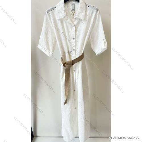 Šaty letní boho krajkové košilové s páskem krátký rukáv dámské (S/M ONE SIZE) ITALSKÁ MÓDA IMPEM252191