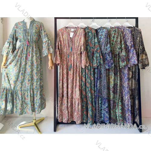 Langes Sommerkleid mit 3/4-Ärmeln für Damen (Einheitsgröße S/M) ITALIAN FASHION IMPEM2323-393