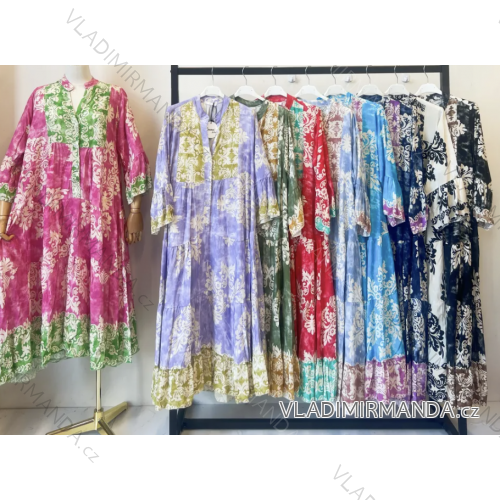 Women's Long Summer 3/4 Long Sleeve Dress (S/M ONE SIZE) ITALIAN FASHION IMPEM233324A