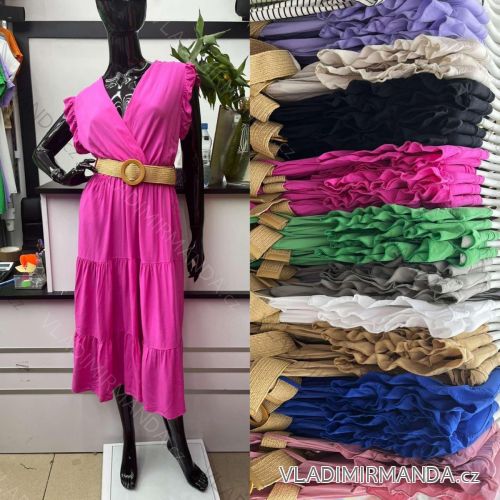 Šaty dlhé letné s opaskom bez rukávu dámske (S/M ONE SIZE) TALIANSKA MÓDA IMWE232405