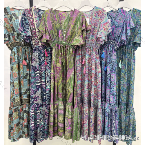 Women's Long Summer Short Sleeve Dress (S/M ONE SIZE) INDIAN FASHION IMPEM23ECO547