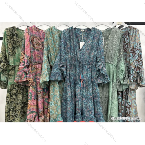 Šaty letní 3/4 dlouhý rukáv dámské (S/M ONE SIZE) INDICKÁ MÓDA IMPEM24G123