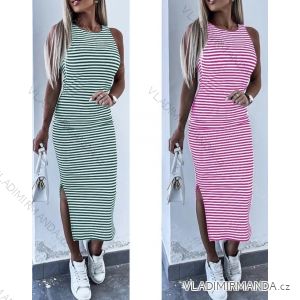 Šaty dlouhé letní na ramínka dámské proužek (S/M ONE SIZE) ITALSKÁ MÓDA IMWB23326/DR