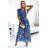 473-1 ARIA Long dress with a neckline and short sleeves - blue with flowers
