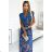 473-1 ARIA Long dress with a neckline and short sleeves - blue with flowers