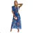473-1 ARIA Long dress with a neckline and short sleeves - blue with flowers