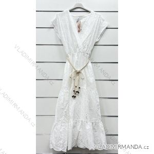 Šaty letní boho krajkové s páskem krátký rukáv dámské (S/M ONE SIZE) ITALSKÁ MÓDA IMWP232484