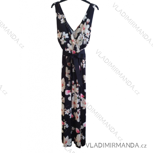 icecool strapless long dress with flower belt (S/M ONE SIZE) ITALIAN FASHION IMM22577/DR black flowers