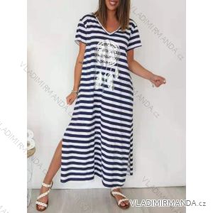 Šaty dlouhé letní krátký rukáv dámské proužek (S/M ONE SIZE) ITALSKÁ MODA IMD23500