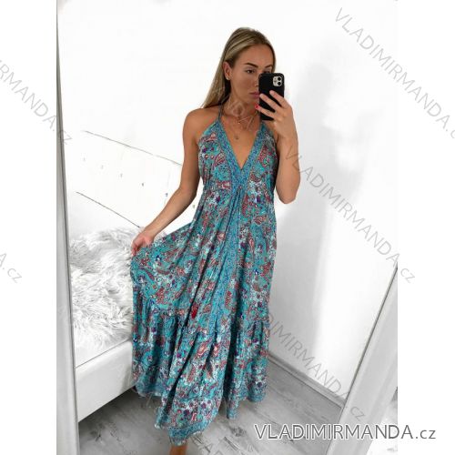 Šaty dlouhé letní na ramínka dámské (S/M ONE SIZE) INDICKÁ MÓDA  IMM23PW5010-4/DU