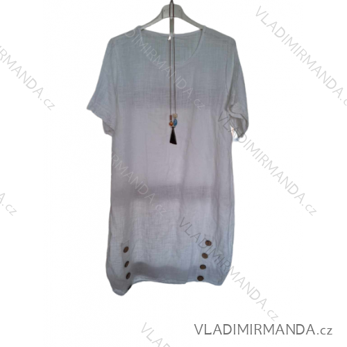 Šaty letní bavlněné s přívěškem krátký rukáv dámské (2XL/3XL ONE SIZE) ITALSKÁ MÓDA IMD22063 2XL/3XL white