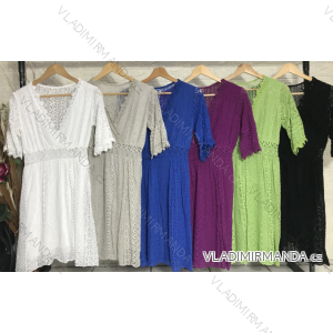 Šaty letní boho krajkové krátký rukáv dámské (S/M ONE SIZE) ITALSKÁ MÓDA IMPGM2385782