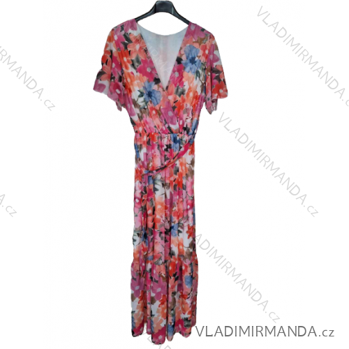 Women's Long Chiffon Short Sleeve Dress (S/M ONE SIZE) ITALIAN FASHION IMWGS231048 S/M pink