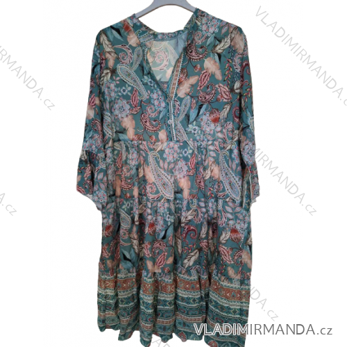 Šaty letní košilové španělské 3/4 rukáv dámské (S/M ONE SIZE) ITALSKÁ MÓDA IMPBB23F10299B/DU S/M tyrkysová