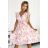 374-6 POLINA Pleated dress with a neckline and frills - pink flowers