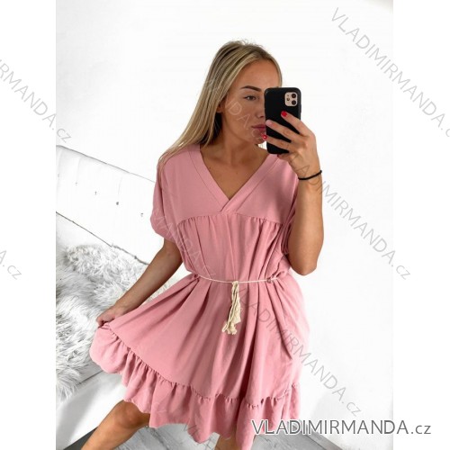 Šaty letní krátký rukáv dámské (S/M ONE SIZE) ITALSKÁ MÓDA IM322183 M / L Old-pink