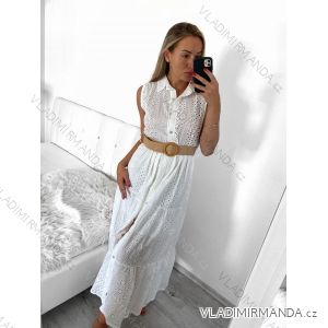 Women's Long Elegant Lace Shirt Dress With Belt Sleeveless (S/M ONE SIZE) ITALIAN FASHION IMWGB231751/DU