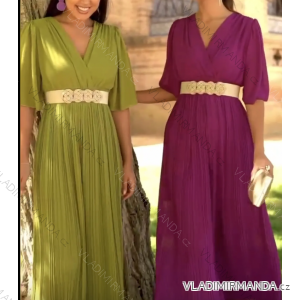 Women's Long Summer Dress with Belt Short Sleeve (S/M ONE SIZE) ITALIAN FASHION IMPLP2323669013