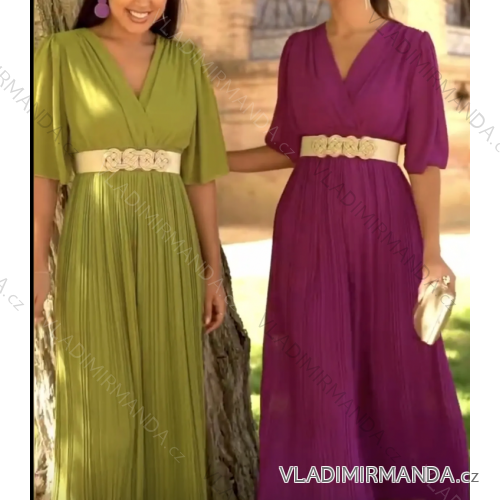 Women's Long Summer Dress with Belt Short Sleeve (S/M ONE SIZE) ITALIAN FASHION IMPLP2323669013
