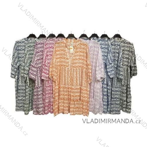 Women's Plus Size Short Sleeve Summer Shirt Dress (M/L/XL/2XL ONE SIZE) ITALIAN FASHION IMP168231360