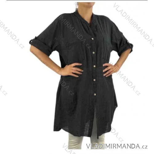 Košile prodloužená dlouhý rukáv dámská (S/M/L/XL ONE SIZE) ITALSKÁ MÓDA IMP16823Q6050/DUR L/XL Černá