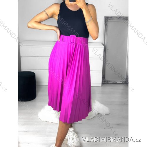 Sukně středně dlouhá skládaná s páskem dámská (S/M ONE SIZE) ITALSKÁ MÓDA IMWKK23795/DU