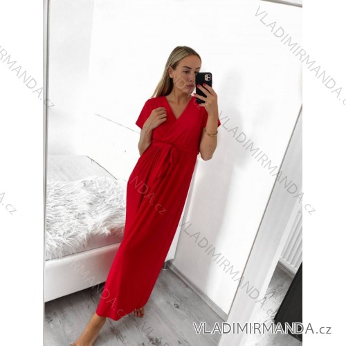 Women's long summer short sleeve dress (S/M ONE SIZE) ITALIAN FASHION IM323111/DU red