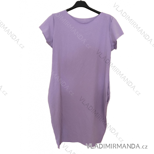Šaty klasik s logem krátký rukáv dámské (S/M/L ONE SIZE) Italská Móda IM322047/DUR fialová