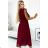 469-1 Pleated dress with frills, neckline and belt - burgundy