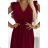 469-1 Pleated dress with frills, neckline and belt - burgundy