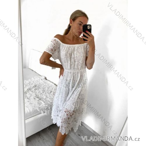 Women's Lace Cotton Short Sleeve Women's Dress (S / M ONE SIZE) ITALIAN FASHION IMWM215877
