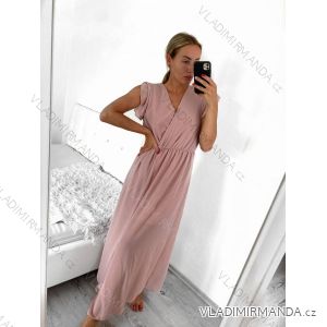 Šaty letné dlhé šifónové krátky rukáv dámske (S/M ONE SIZE) TALIANSKA MÓDA IMWMY232468/DU