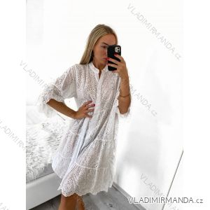 Šaty letní boho krajkové košilové dlouhý rukáv dámské (S/M ONE SIZE) ITALSKÁ MÓDA IM823012