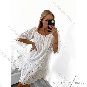 Šaty letní boho krajkové krátký rukáv dámské (S/M ONE SIZE) ITALSKÁ MÓDA IM823013/DU