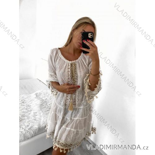 Women's Summer Boho Lace Long Sleeve Dress (S/M ONE SIZE) ITALIAN FASHION IM823014
