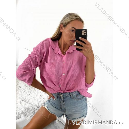Košile mušelínová dlouhý rukáv nadrozměr dámská (L/XL/2XL ONE SIZE) ITALSKÁ MÓDA IMWP232488
