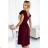 425-4 MATILDE Dress with a neckline and short sleeves - Burgundy color