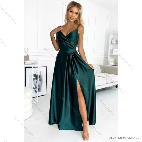 299-9 CHIARA elegant satin maxi dress with straps - green