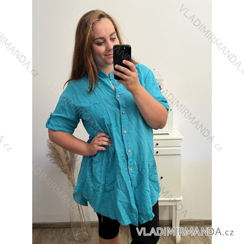 Košile 3/4 rukáv dámská nadrozměr (XL/2XL/3XL ONE SIZE) ITALSKÁ MÓDA IMB23PAOLA