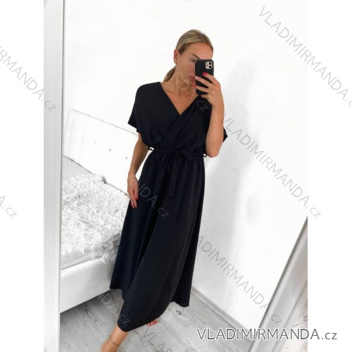 Šaty dlhé letné krátky rukáv dámske (S/M ONE SIZE) TALIANSKA MÓDA IMWA231296A/DUR černá