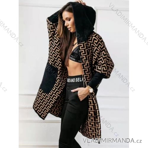 Cardigan s kapucí dlouhý rukáv dámský (S/M ONE SIZE) ITALSKÁ MÓDA IMWGM232666