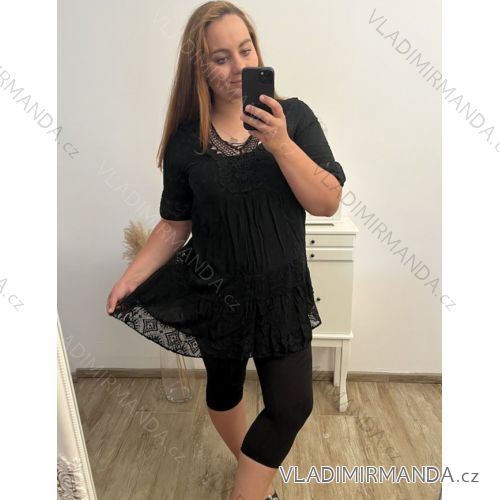 Šaty letní krajkové krátký rukáv dámské nadrozměr (XL/2XL ONE SIZE) ITALSKÁ MÓDA IMBM23NICOLA/DUR Černá XL/2XL
