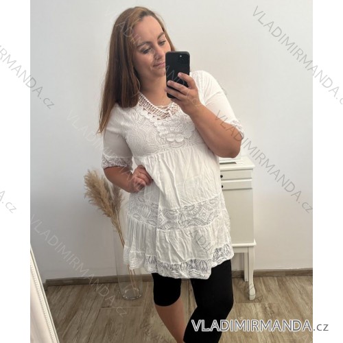 Šaty letní krajkové krátký rukáv dámské nadrozměr (XL/2XL ONE SIZE) ITALSKÁ MÓDA IMBM23NICOLA/DUR bílá XL/2XL