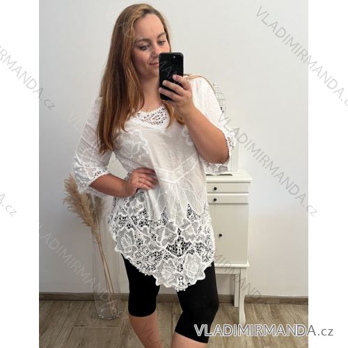 Tunika oversize krátký rukáv dámská nadrozměr (XL/2XL/3XL ONE SIZE) ITALSKÁ MÓDA IMBM23MOIRA
