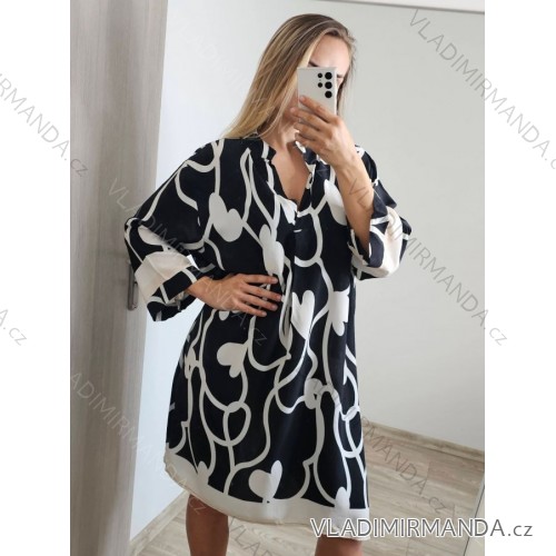Šaty košilové letní oversize dlouhý rukáv dámské (XL/2XL ONE SIZE) ITALSKá MóDA IM8239802 XL/2XL Black and white