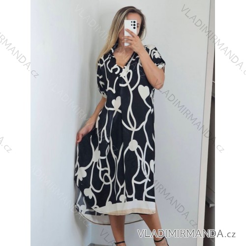 Šaty košilové letní oversize krátký rukáv dámské nadrozměr (S/M/L/XL/2XL ONE SIZE) ITALSKá MóDA IM8235773/DU XL/2XL Černo-bílá
