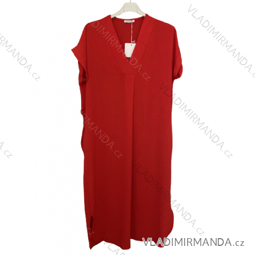 Women's Summer Cotton Short Sleeve Dress (S/M ONE SIZE) ITALIAN FASHION IM722253 XL/2XL red